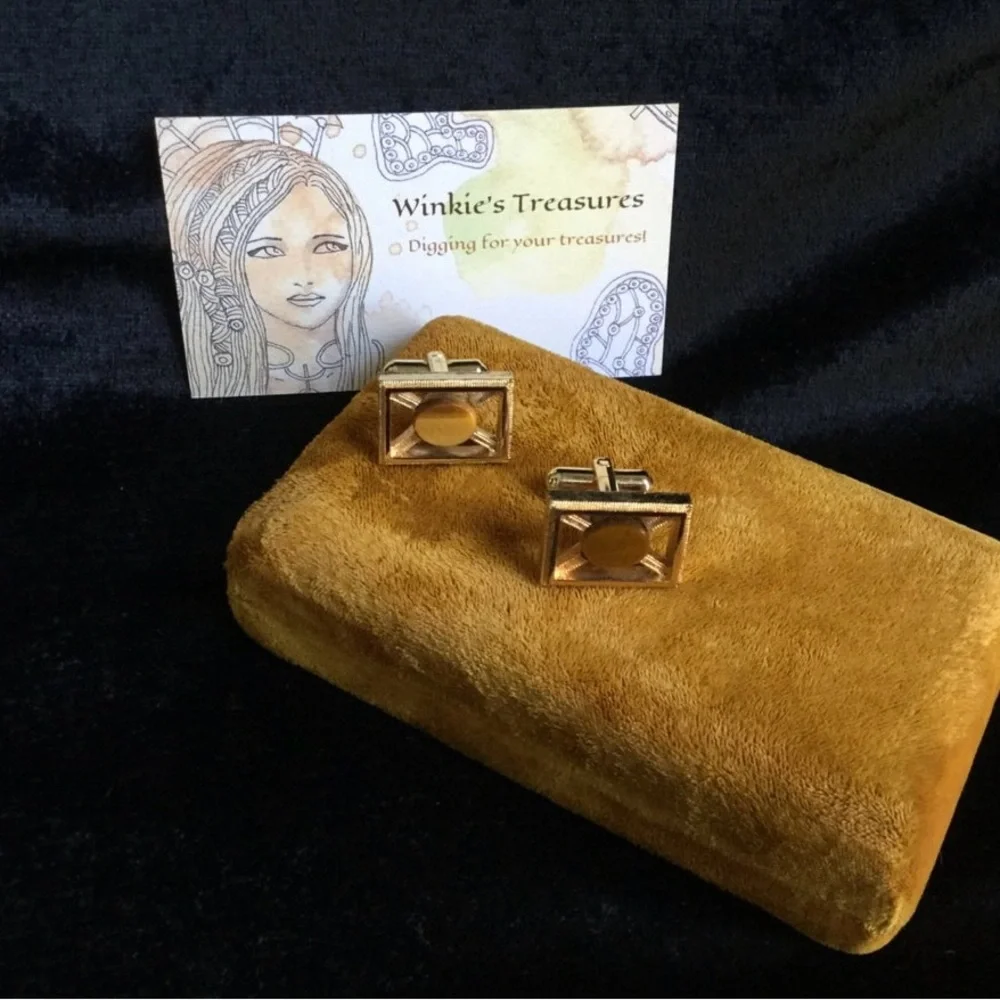 Vintage Genuine Gold-tone Tiger Eye Cuff Links